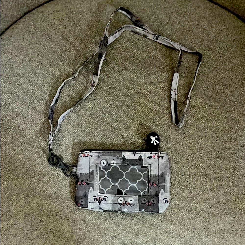 Gray Cat Print Wallet w/strap